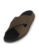 Men Olive Suede Leather Open Toe Double Strap Walking Sandals with Heel Cup Arch Support | Indoor Slippers with Anti Skid Sole | Perfect for Travel, Summer Casuals Comfort