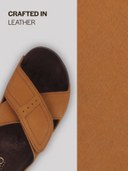 Men Tan Suede Leather Open Toe Double Strap Walking Sandals with Heel Cup Arch Support | Indoor Slippers with Anti Skid Sole | Perfect for Travel, Summer Casuals Comfort