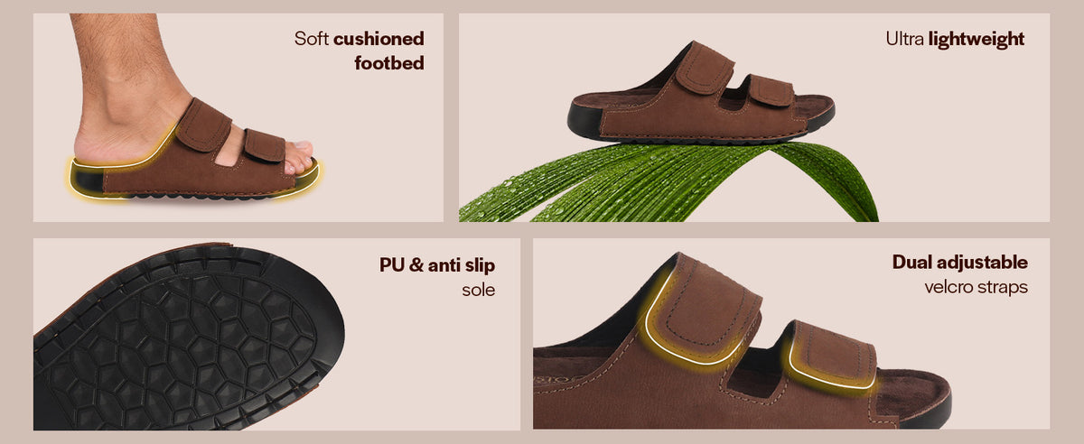 Men Camel Suede Leather Broad Feet Adjustable Strap Arch Support Sandals with Heel Cup | All Day Long Comfort Outdoor Slippers| Perfect for Travel, Summer Casuals Comfort