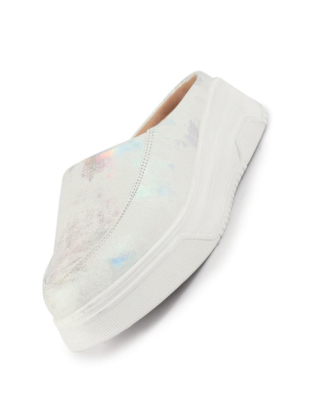 Women Silver Classic Back Open Casual Platform Shoes|Metallic Slip-On Mule Sneakers For Party|Lightweight Comfortable Sneakers