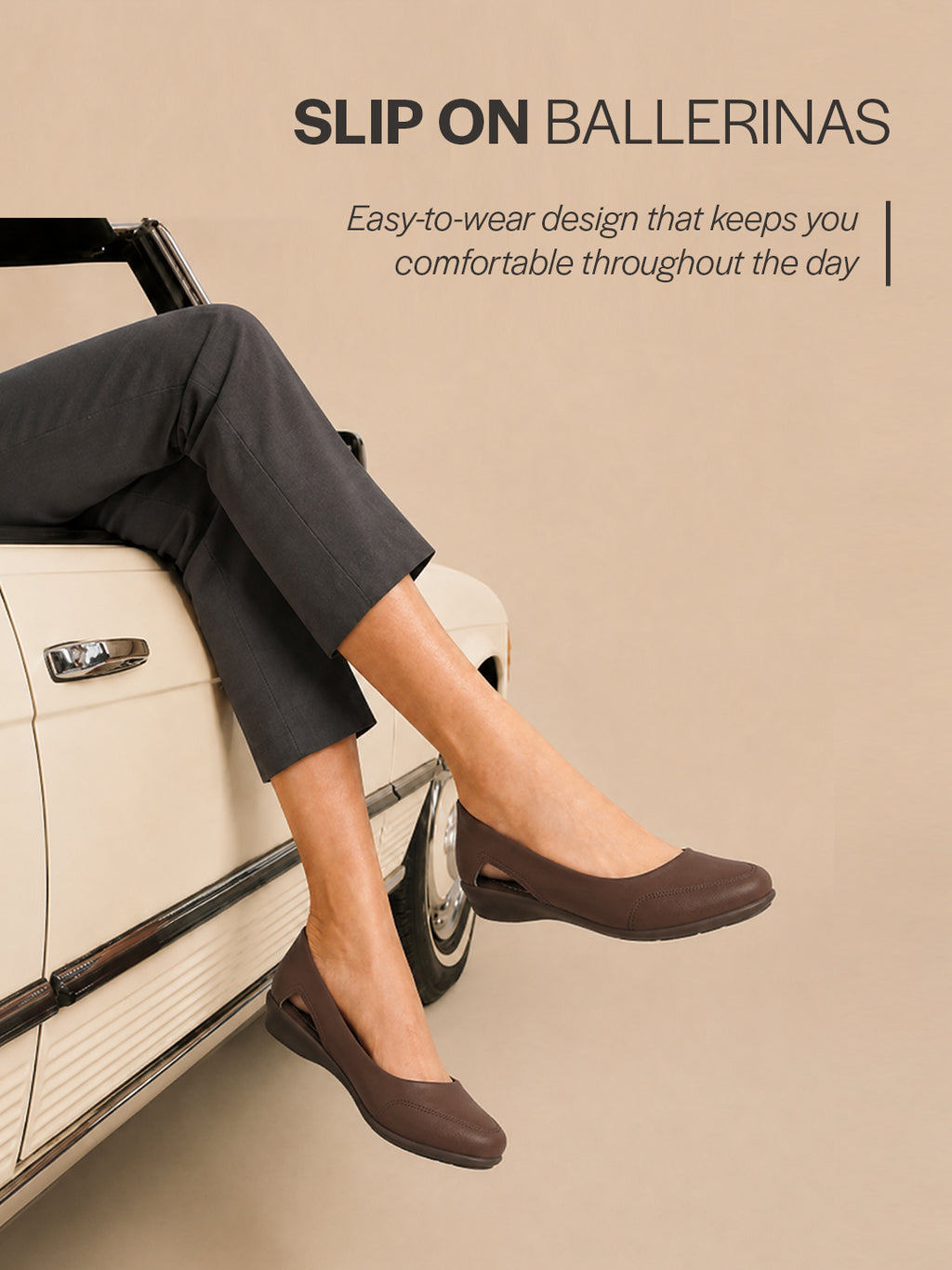 Women Brown Stylish Backless Casual Ballets|Low Heel Cut-Out Slip-On Ballerinas|Comfortable Walking Flats Sandals|Memory Cusion Insole