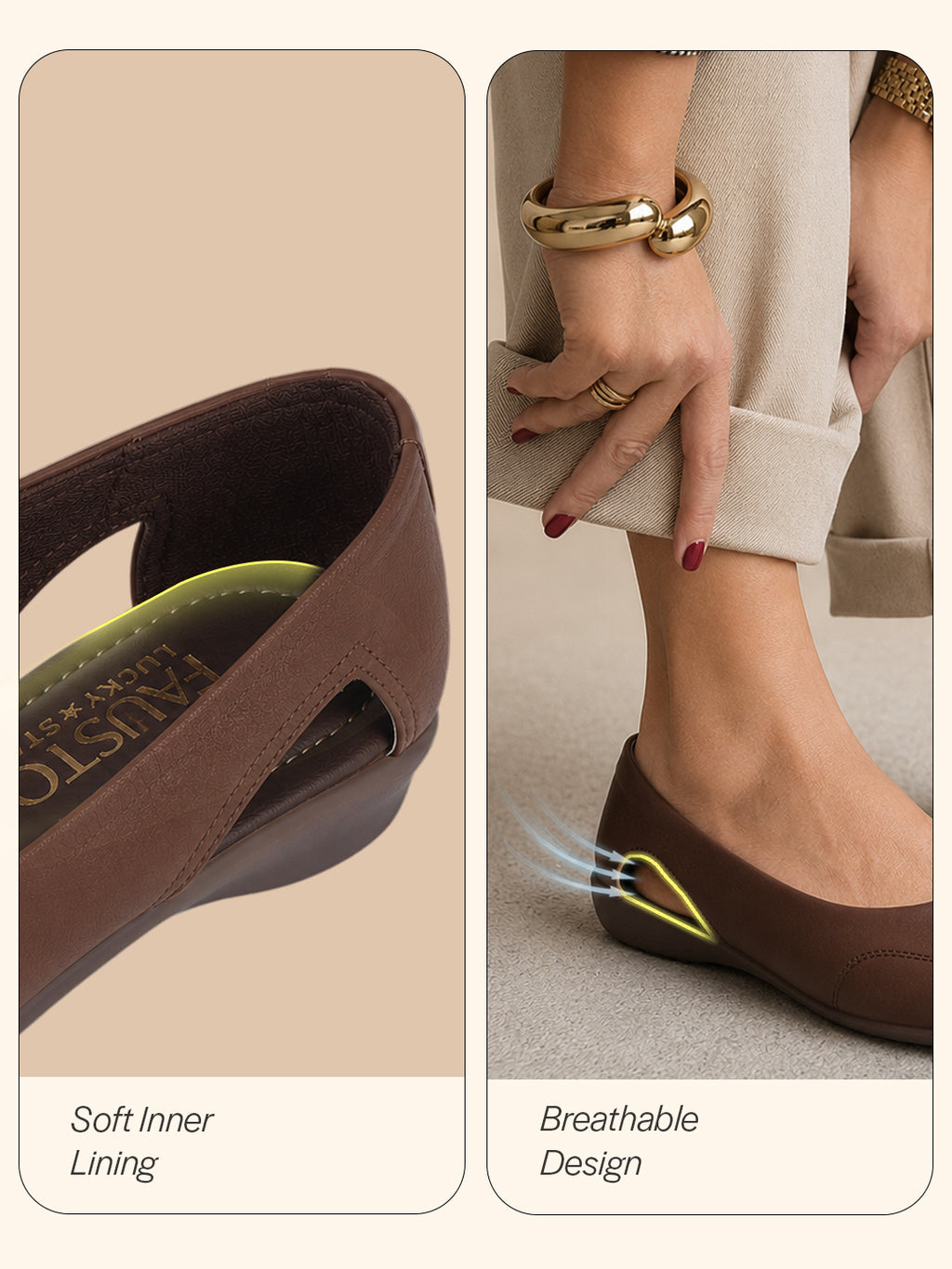 Women Brown Stylish Backless Casual Ballets|Low Heel Cut-Out Slip-On Ballerinas|Comfortable Walking Flats Sandals|Memory Cusion Insole