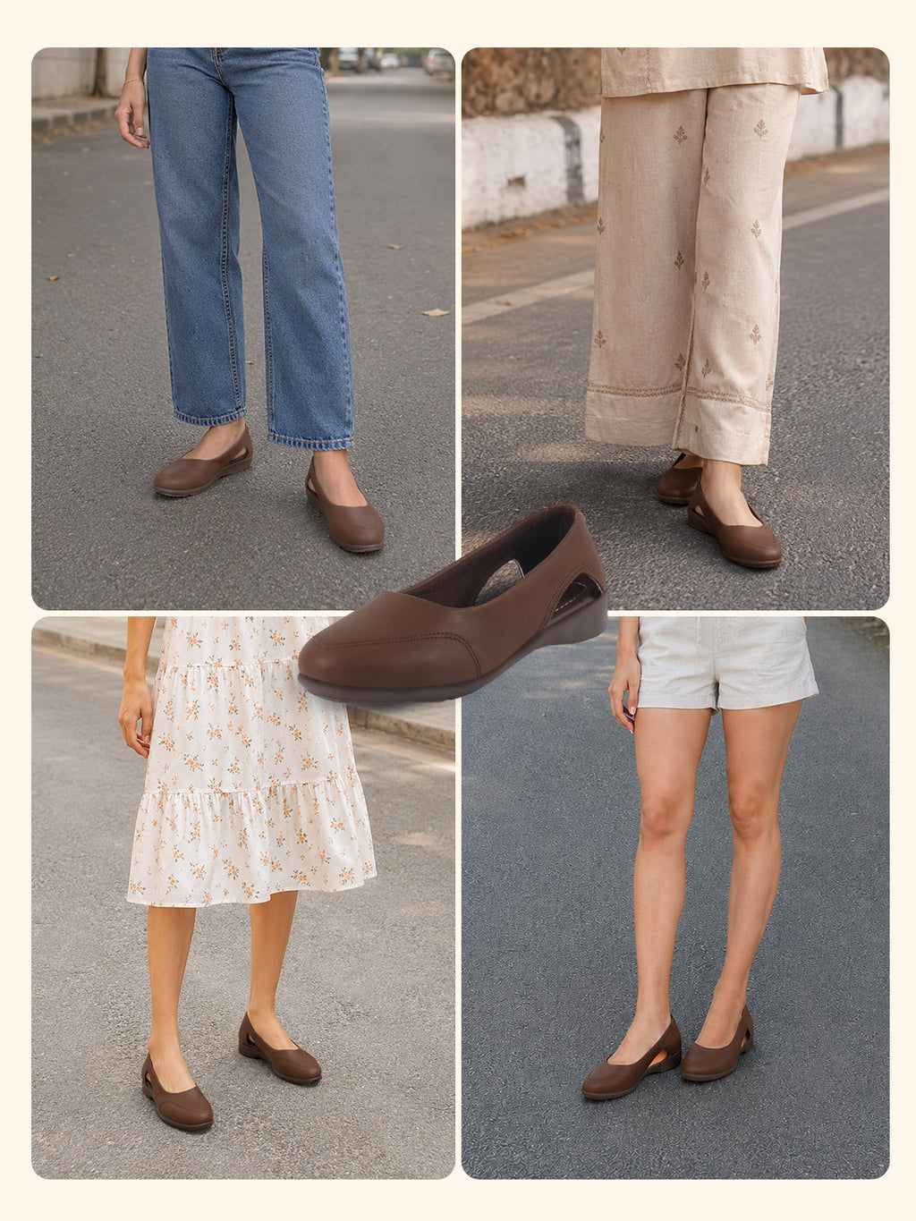 Women Brown Stylish Backless Casual Ballets|Low Heel Cut-Out Slip-On Ballerinas|Comfortable Walking Flats Sandals|Memory Cusion Insole