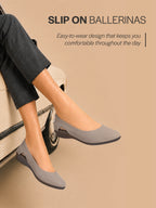 Women Grey Stylish Backless Casual Ballets|Low Heel Cut-Out Slip-On Ballerinas|Comfortable Walking Flats Sandals|Memory Cusion Insole