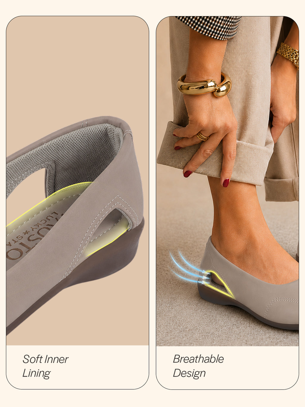Women Grey Stylish Backless Casual Ballets|Low Heel Cut-Out Slip-On Ballerinas|Comfortable Walking Flats Sandals|Memory Cusion Insole