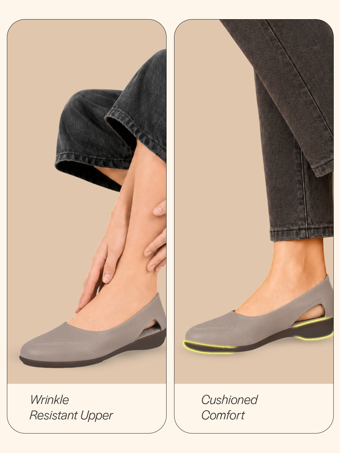 Women Grey Stylish Backless Casual Ballets|Low Heel Cut-Out Slip-On Ballerinas|Comfortable Walking Flats Sandals|Memory Cusion Insole