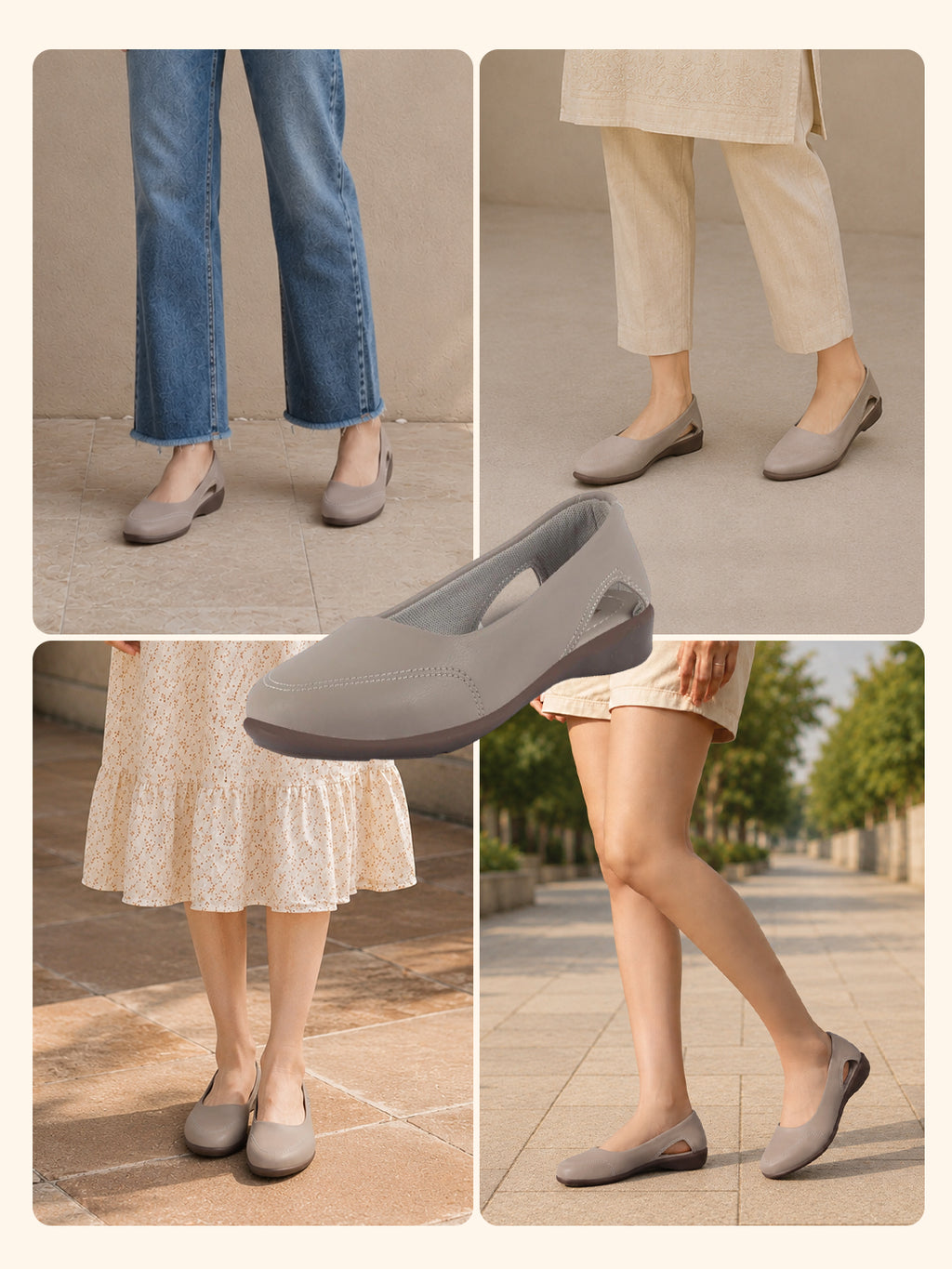 Women Grey Stylish Backless Casual Ballets|Low Heel Cut-Out Slip-On Ballerinas|Comfortable Walking Flats Sandals|Memory Cusion Insole