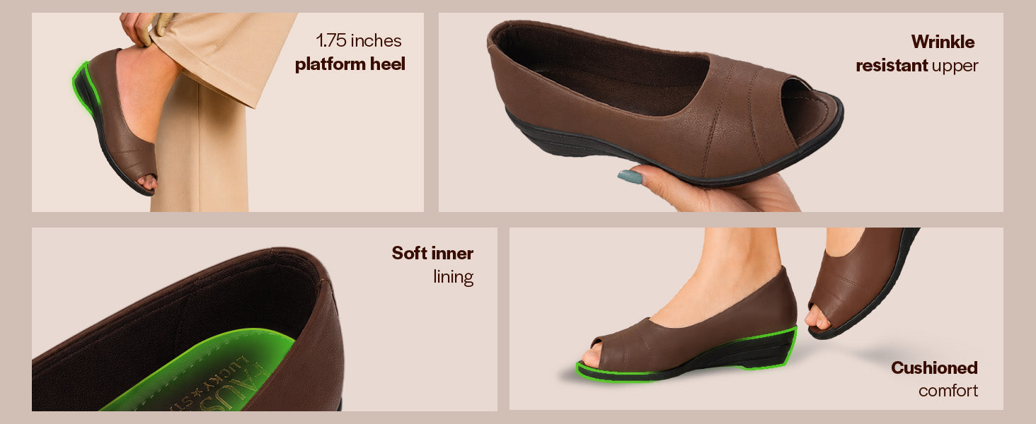 Women Grey Elegant Peep Toe Platform Wedge Heel Ballet|Formal Dress Ballerina Shoes|Office Open Toe Sandal|Anti Skid Sole