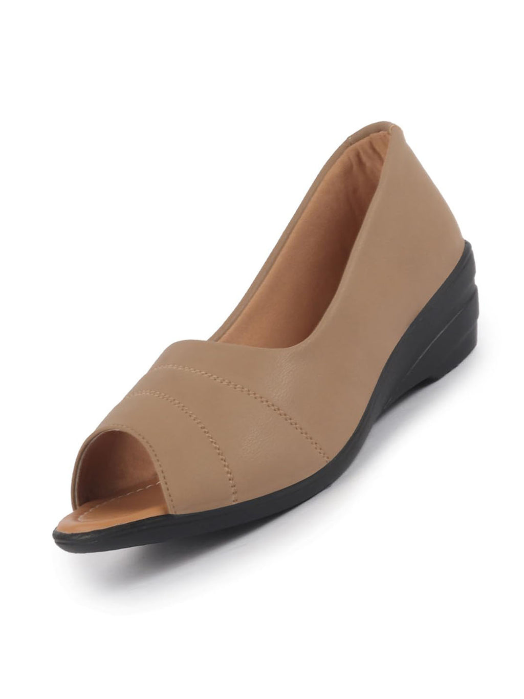 Women Beige Elegant Peep Toe Platform Wedge Heel Ballet|Formal Dress Ballerina Shoes|Office Open Toe Sandal|Anti Skid Sole