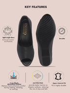 Women Black Elegant Peep Toe Platform Wedge Heel Ballet|Formal Dress Ballerina Shoes|Office Open Toe Sandal|Anti Skid Sole