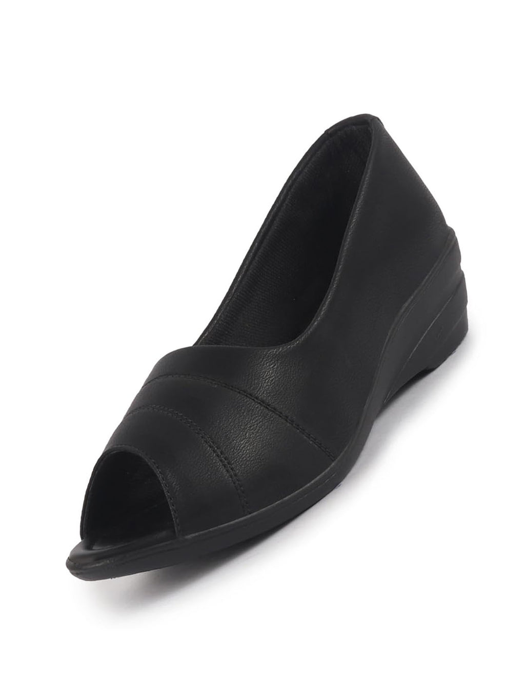 Women Black Elegant Peep Toe Platform Wedge Heel Ballet|Formal Dress Ballerina Shoes|Office Open Toe Sandal|Anti Skid Sole