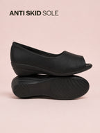 women black elegant peep toe platform wedge heel ballet|formal dress ballerina shoes|office open toe sandal|anti skid sole