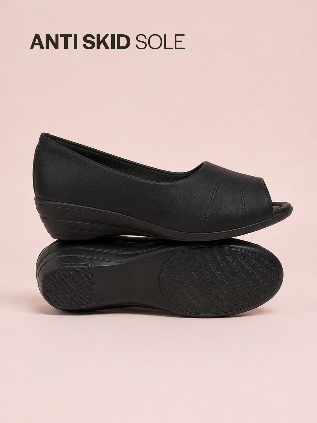 women black elegant peep toe platform wedge heel ballet|formal dress ballerina shoes|office open toe sandal|anti skid sole