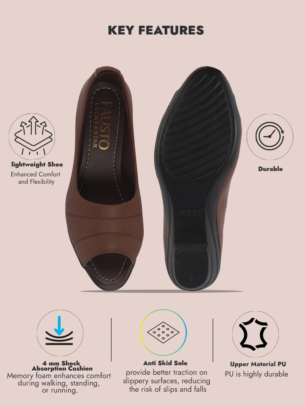 Women Brown Elegant Peep Toe Platform Wedge Heel Ballet|Formal Dress Ballerina Shoes|Office Open Toe Sandal|Anti Skid Sole
