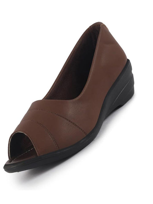 women brown elegant peep toe platform wedge heel ballet|formal dress ballerina shoes|office open toe sandal|anti skid sole