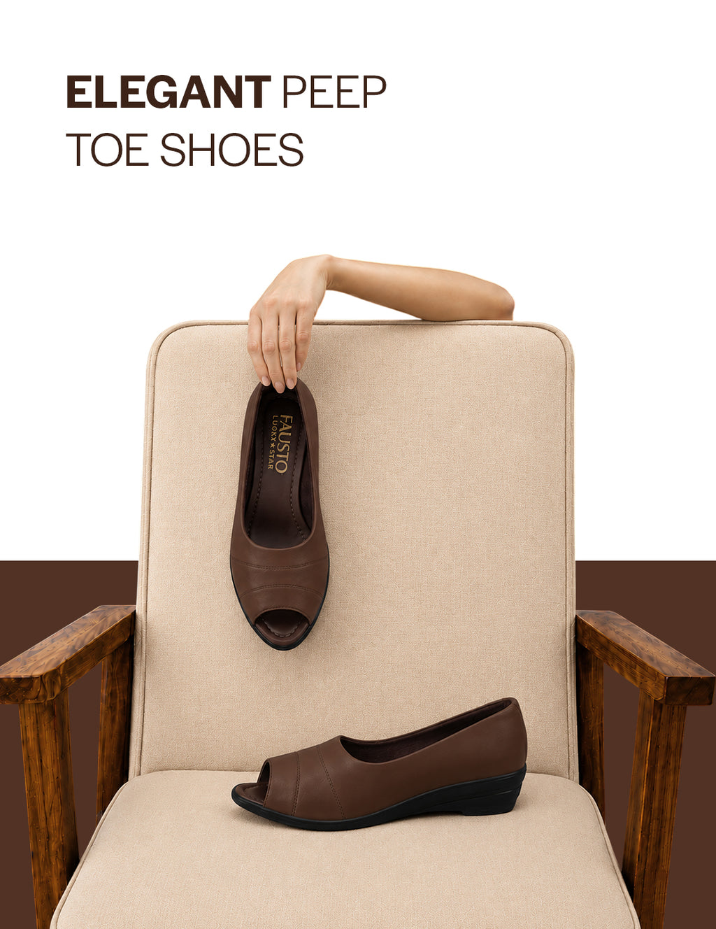 women brown elegant peep toe platform wedge heel ballet|formal dress ballerina shoes|office open toe sandal|anti skid sole