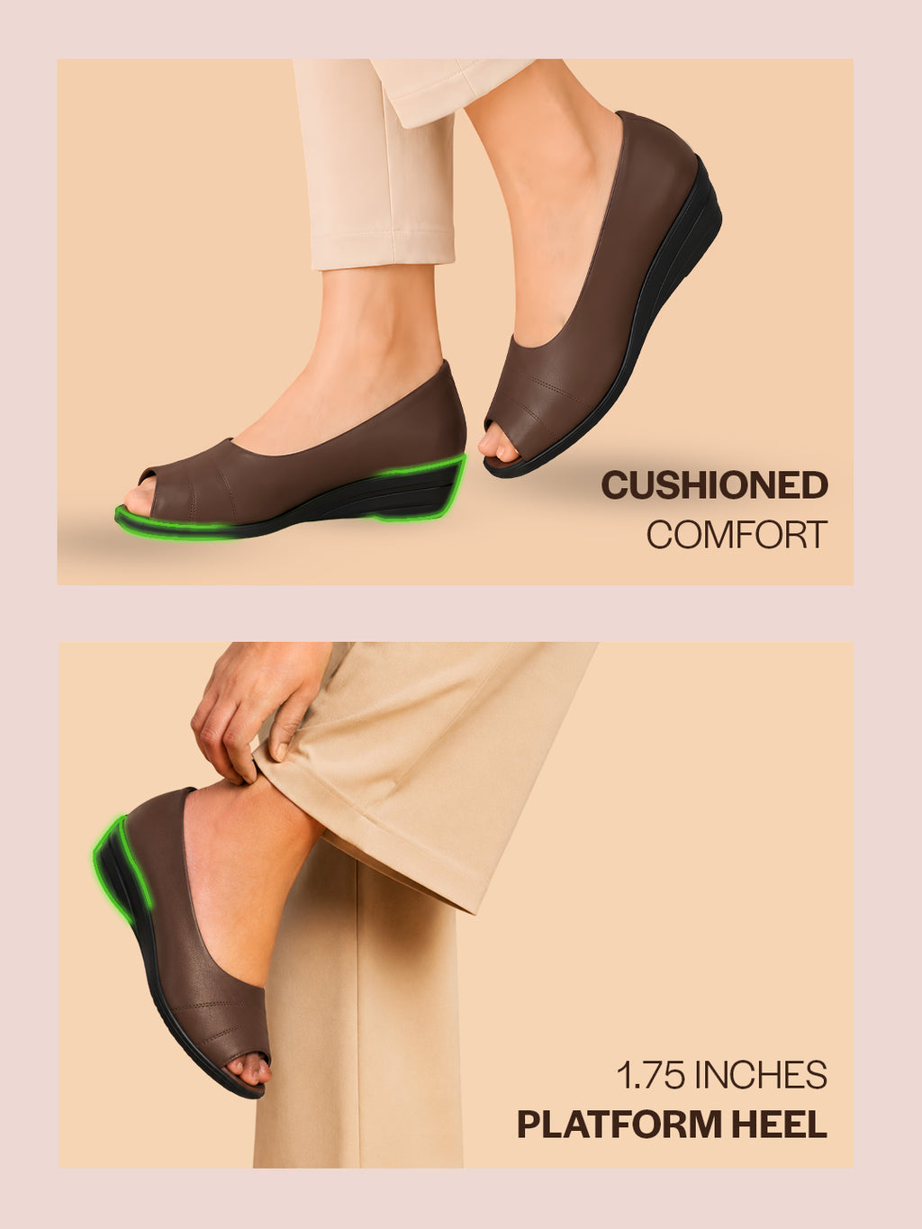 women brown elegant peep toe platform wedge heel ballet|formal dress ballerina shoes|office open toe sandal|anti skid sole