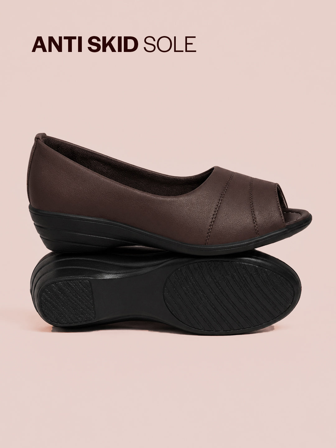 women brown elegant peep toe platform wedge heel ballet|formal dress ballerina shoes|office open toe sandal|anti skid sole