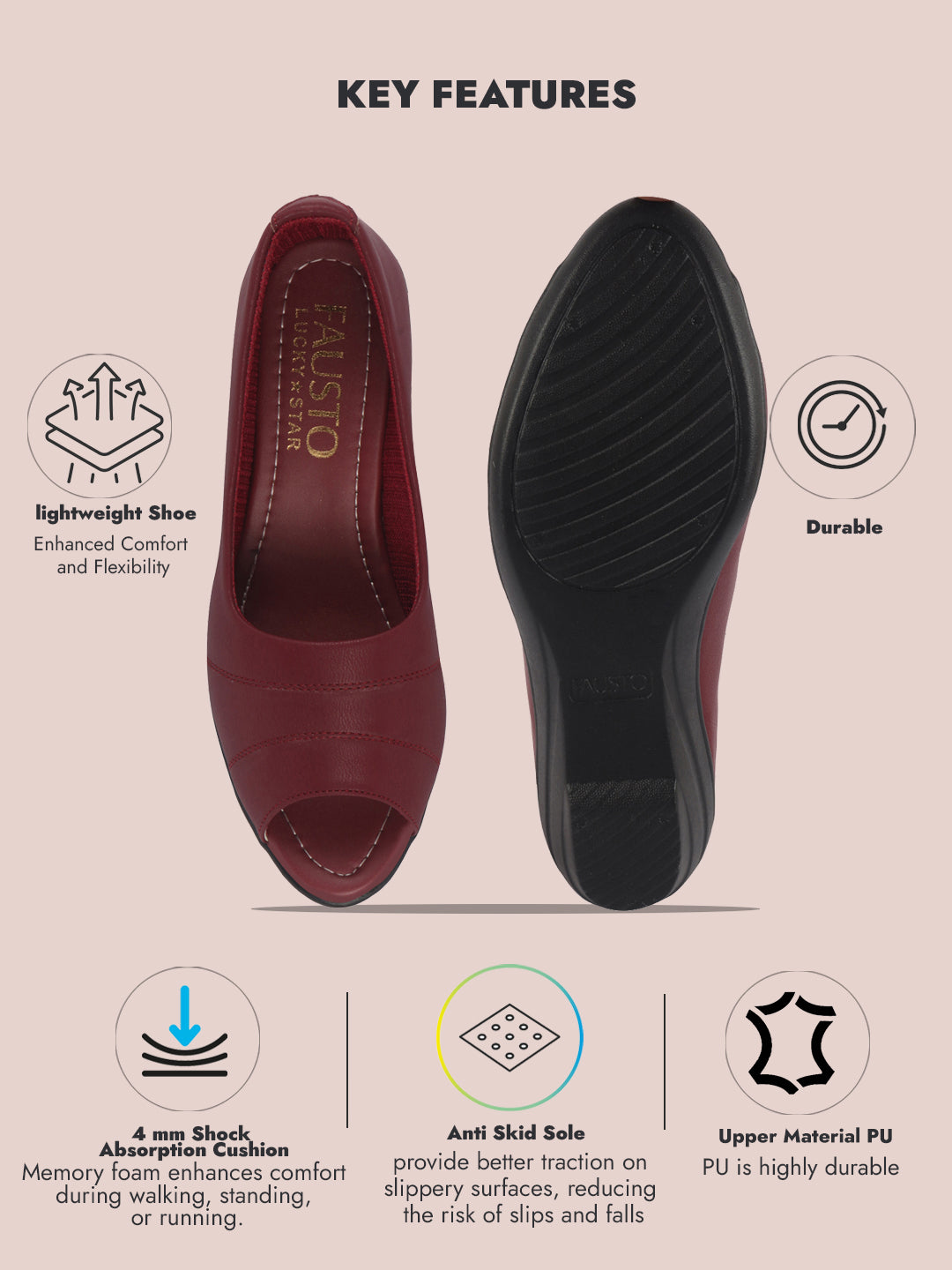 Women Maroon Elegant Peep Toe Platform Wedge Heel Ballet|Formal Dress Ballerina Shoes|Office Open Toe Sandal|Anti Skid Sole