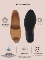 Women Tan Elegant Peep Toe Platform Wedge Heel Ballet|Formal Dress Ballerina Shoes|Office Open Toe Sandal|Anti Skid Sole