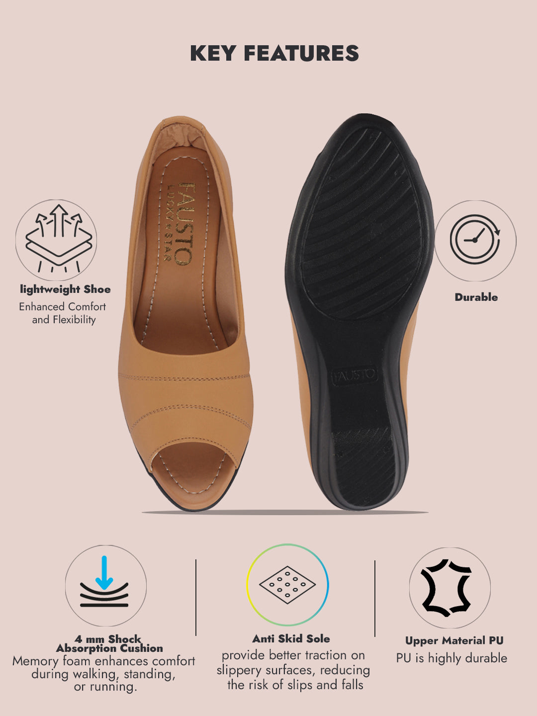 Women Tan Elegant Peep Toe Platform Wedge Heel Ballet|Formal Dress Ballerina Shoes|Office Open Toe Sandal|Anti Skid Sole