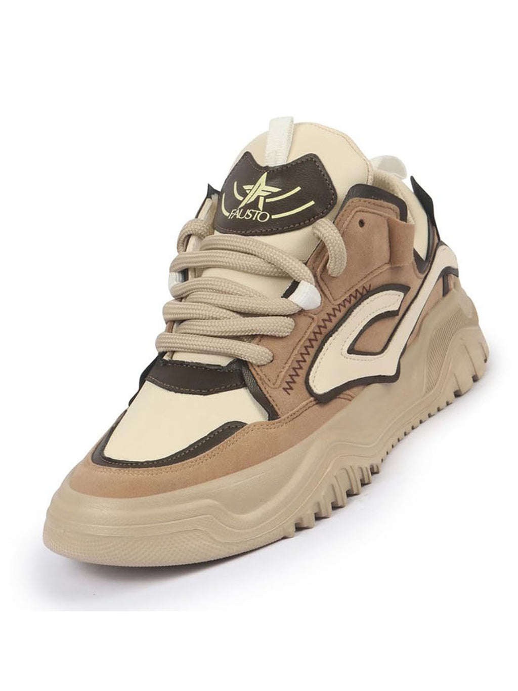 men beige colorblocked mid top chunky lace up sneaker shoes