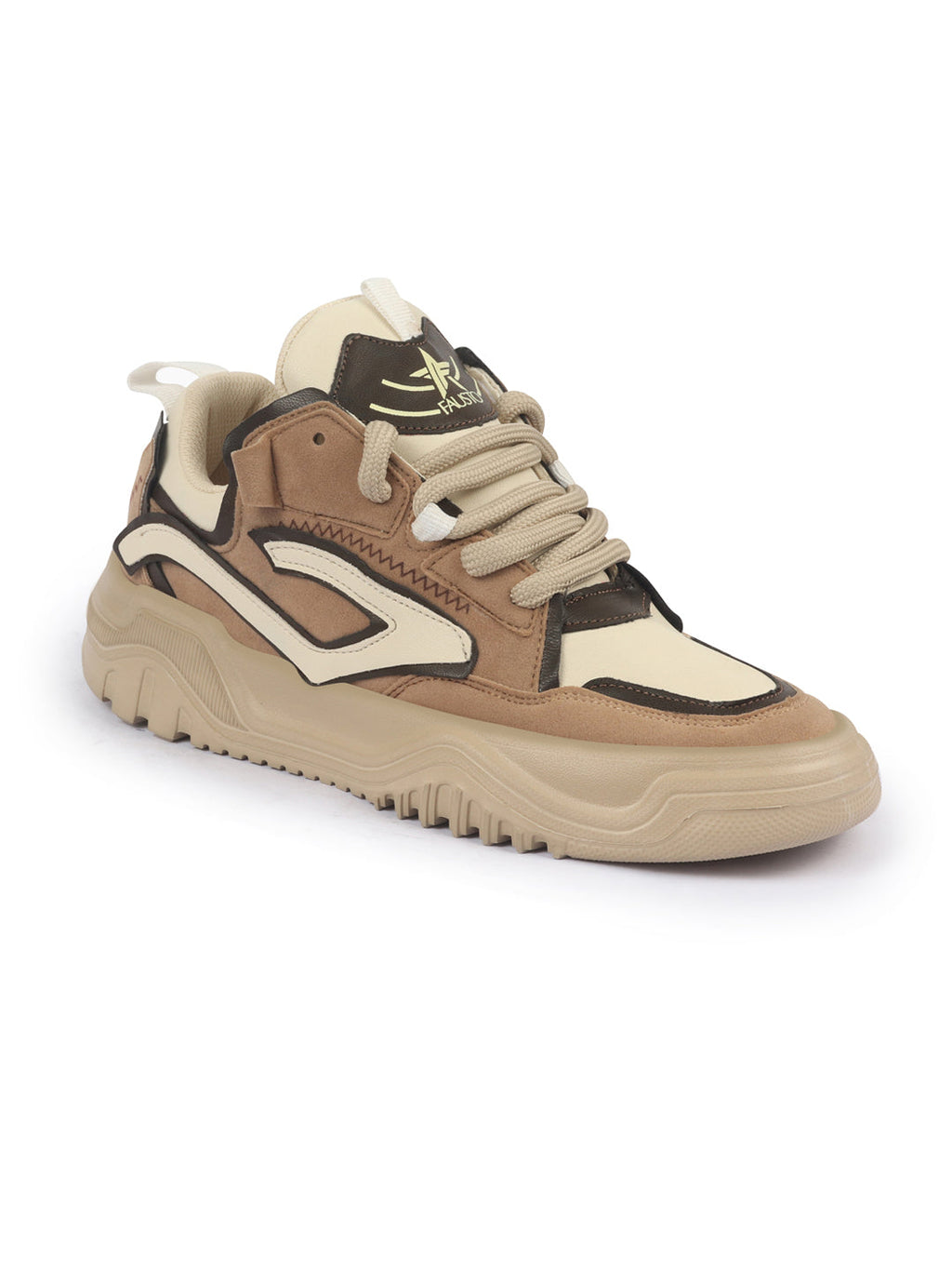 Shop Men Beige Colorblocked Mid Top Chunky Lace Up Sneaker Shoes