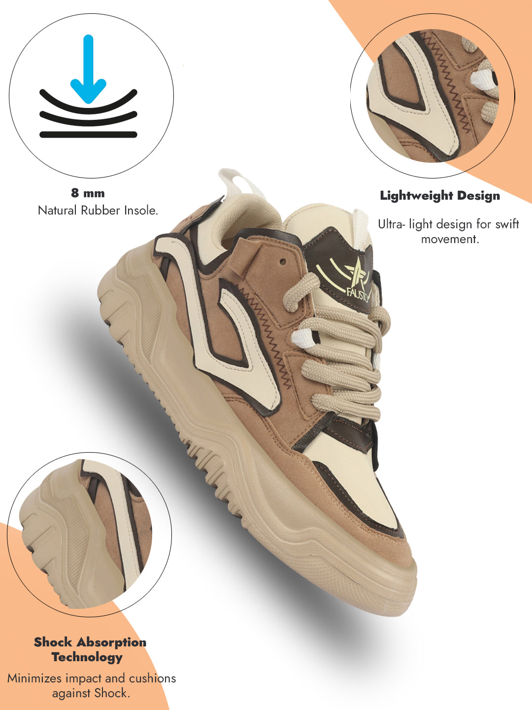 Shop Men Beige Colorblocked Mid Top Chunky Lace Up Sneaker Shoes