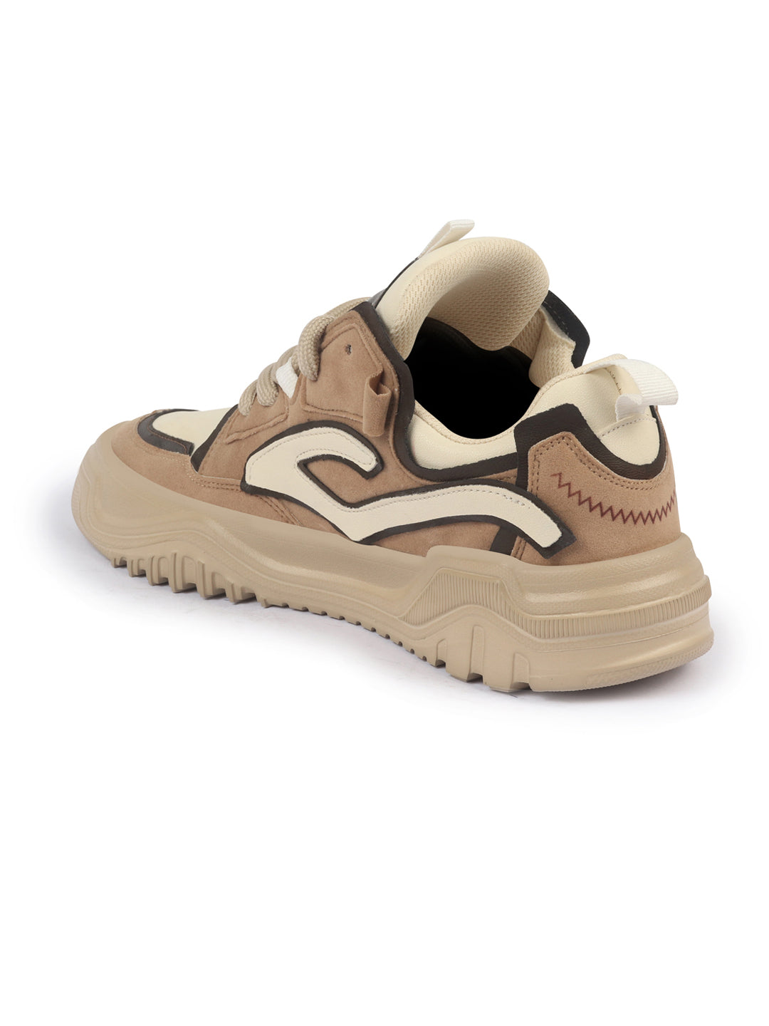 Shop Men Beige Colorblocked Mid Top Chunky Lace Up Sneaker Shoes
