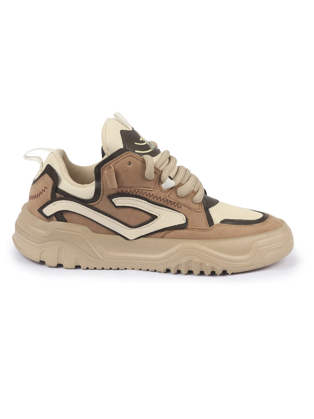 Shop Men Beige Colorblocked Mid Top Chunky Lace Up Sneaker Shoes