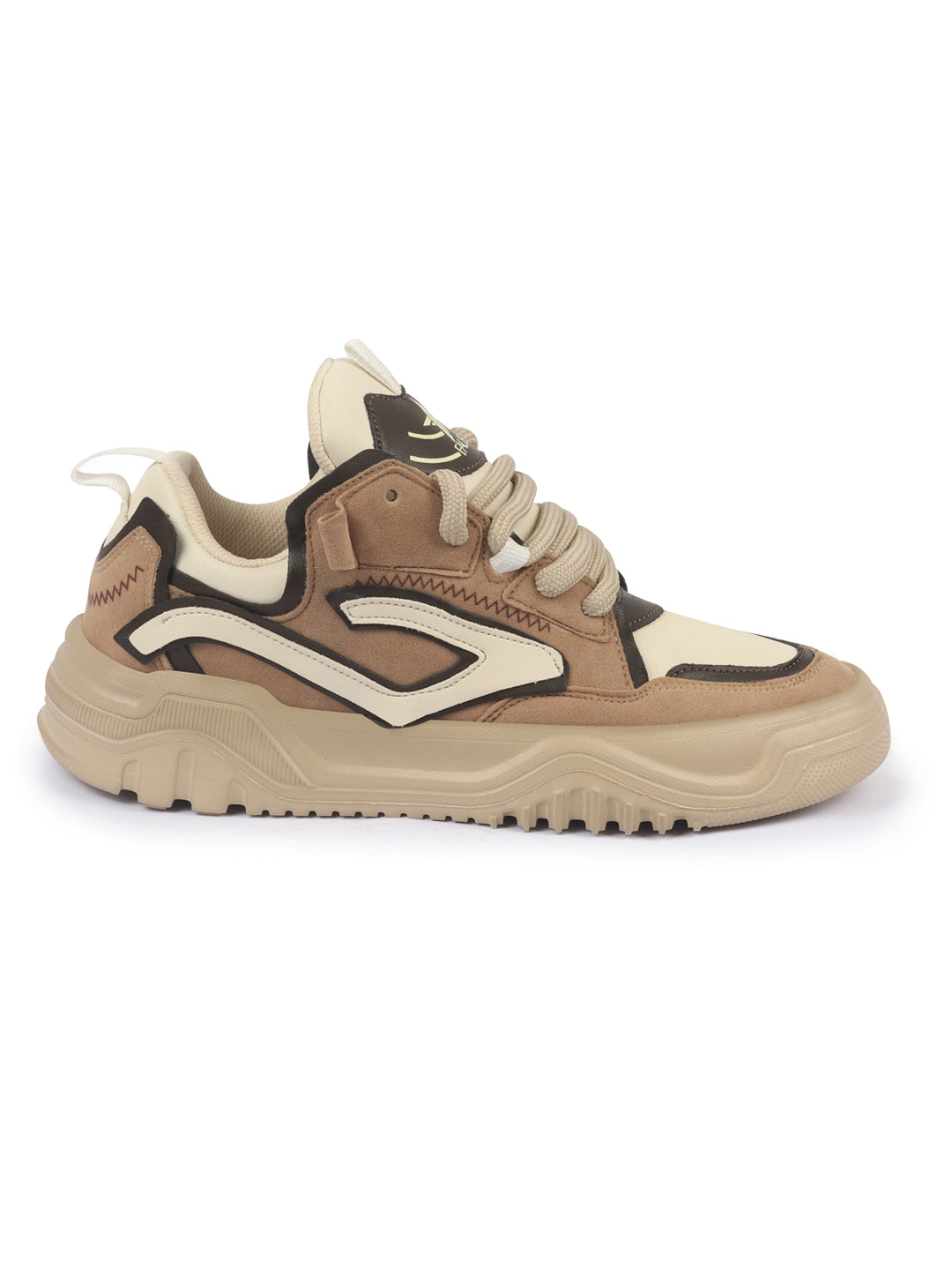 Shop Men Beige Colorblocked Mid Top Chunky Lace Up Sneaker Shoes
