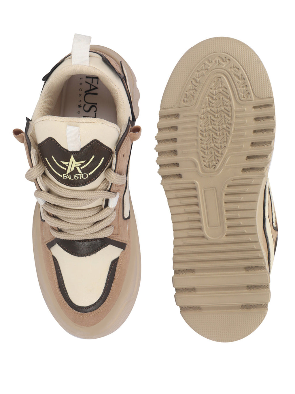Shop Men Beige Colorblocked Mid Top Chunky Lace Up Sneaker Shoes