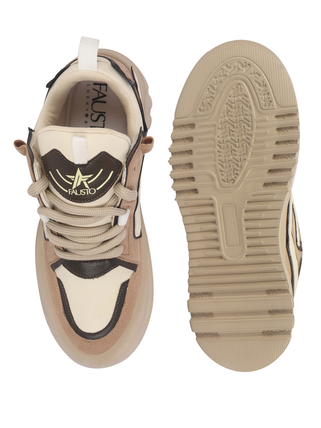 Shop Men Beige Colorblocked Mid Top Chunky Lace Up Sneaker Shoes