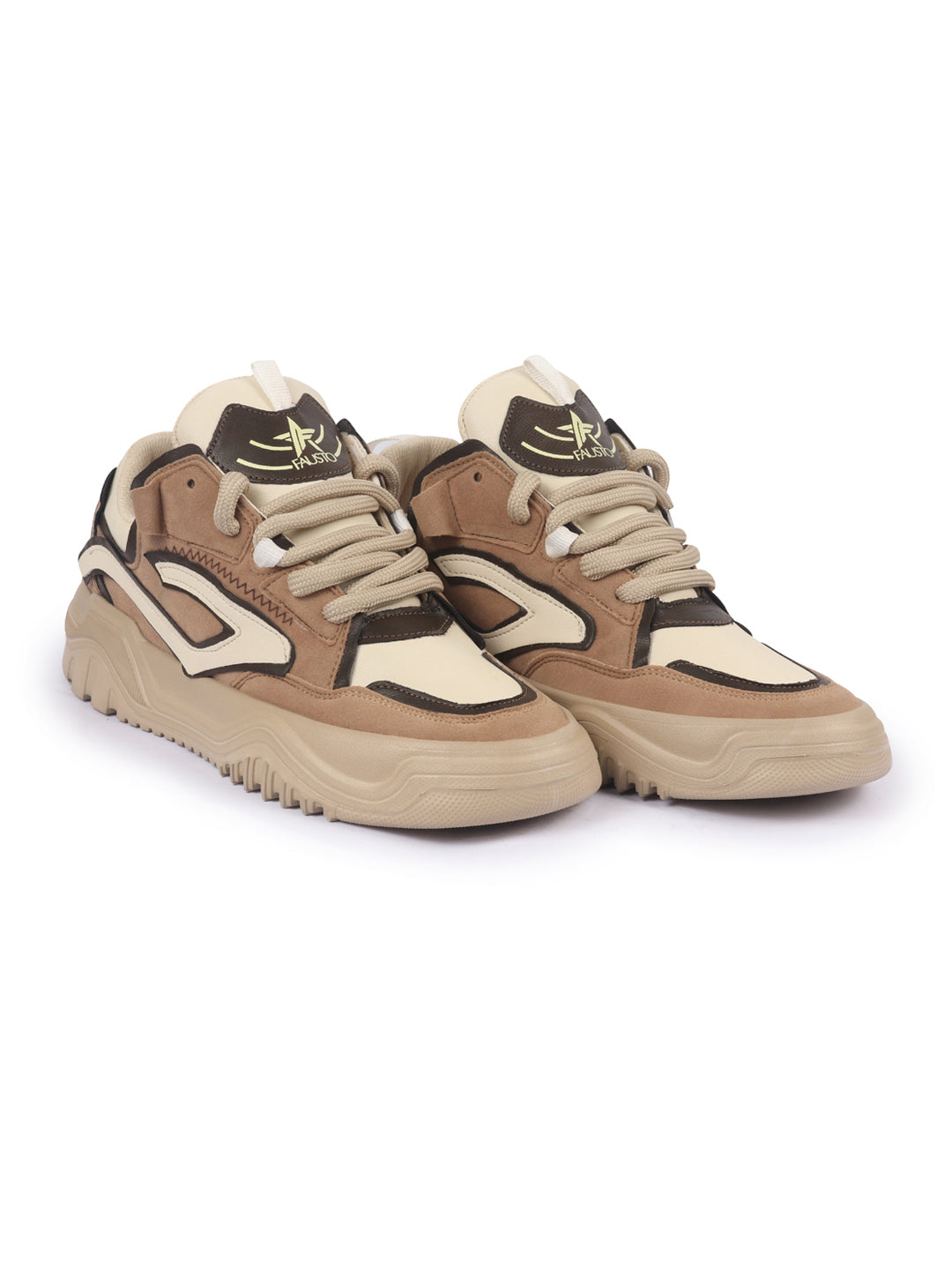 Shop Men Beige Colorblocked Mid Top Chunky Lace Up Sneaker Shoes