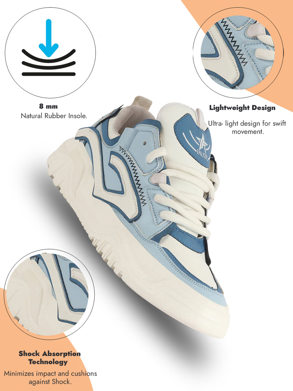 men blue colorblocked mid top chunky lace up sneaker shoes