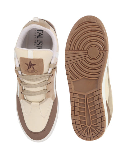 Shop Men Beige Colorblocked Low Top Classic Lace-Up Sneaker Shoes|Low Ankle Casual Shoes|All Day Comfortable Sneakers Online.