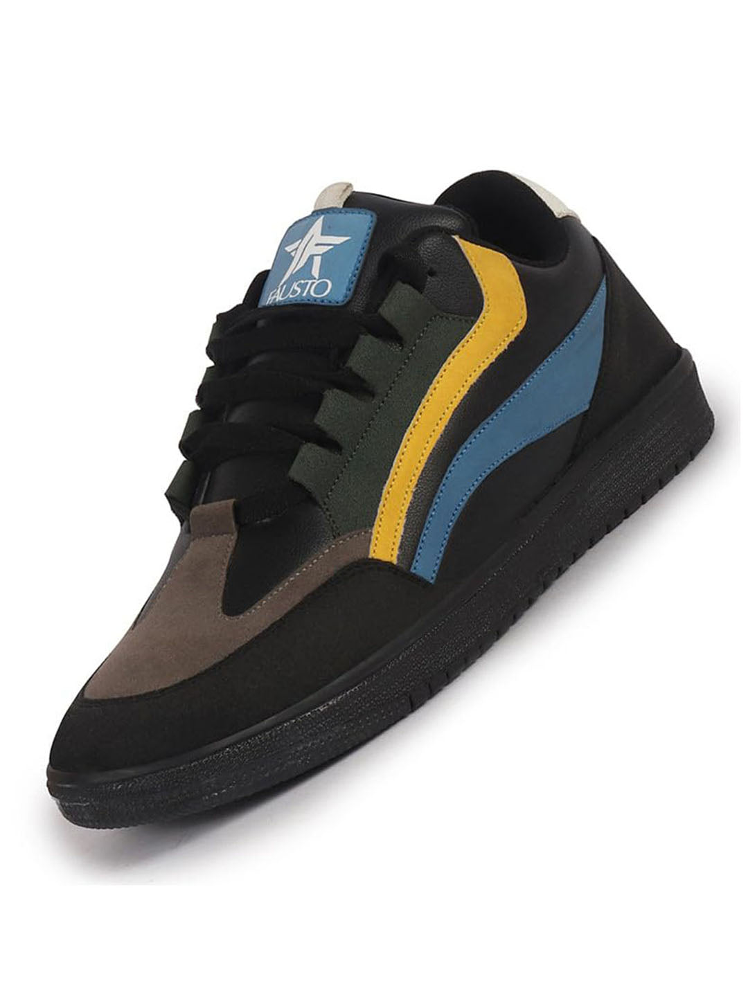men black colorblocked low top classic lace-up sneaker shoes