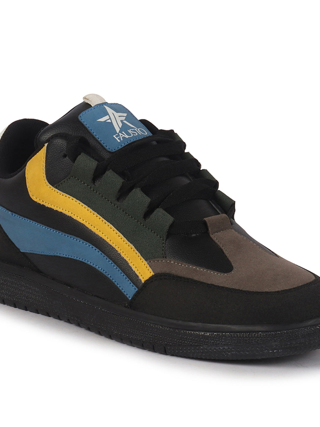 men black colorblocked low top classic lace-up sneaker shoes