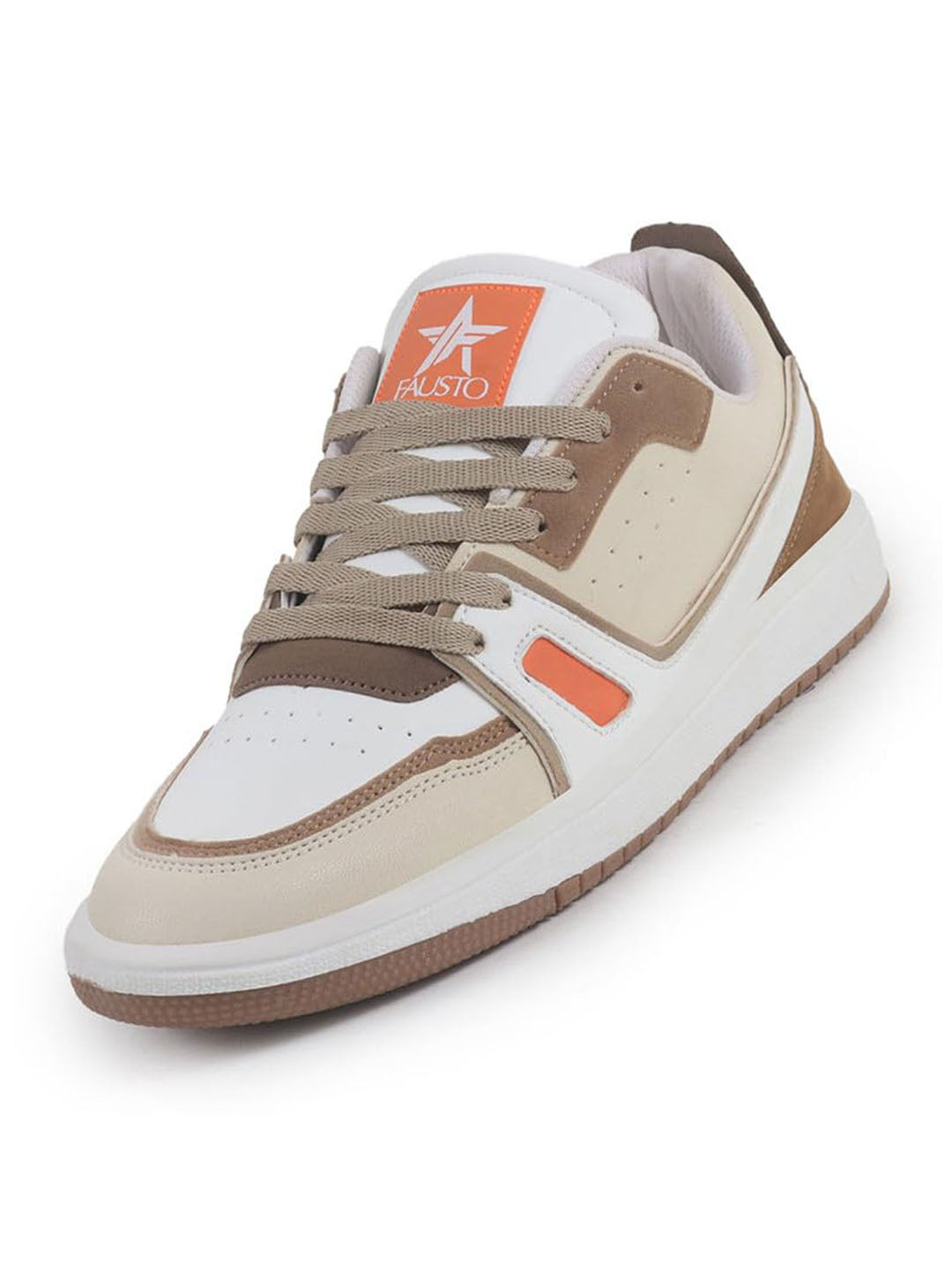 Men Beige Colorblocked Memory Cushion Insole Lace-Up Low Top Sneakers|Classic Comfortable Sneakers
