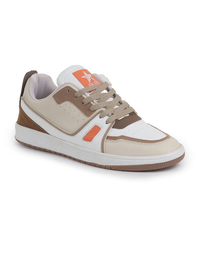 Shop Men Beige Colorblocked Memory Cushion Insole Lace-Up Low Top Sneakers|Classic Comfortable Sneakers Online.