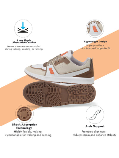 Shop Men Beige Colorblocked Memory Cushion Insole Lace-Up Low Top Sneakers|Classic Comfortable Sneakers Online.