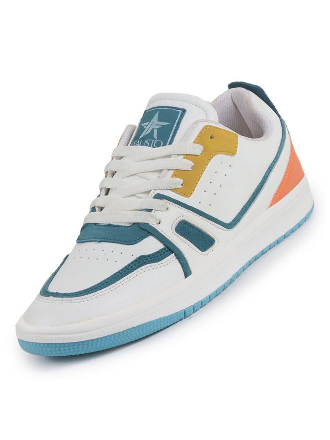 Men White Colorblocked Memory Cushion Insole Lace-Up Low Top Sneakers|Classic Comfortable Sneakers