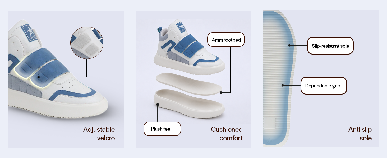 Men Grey Colorblocked High Top Velcro Adjustable Classic Sneakers|Memory Cushion Insole|Street Fashion Hi-Top Sneakers