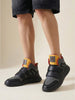 Men Black Colorblocked High Top Velcro Adjustable Classic Sneakers|Memory Cushion Insole|Street Fashion Hi-Top Sneakers