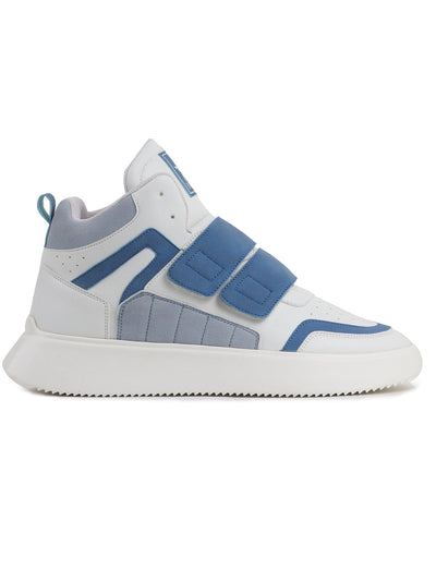 Shop Men Blue Colorblocked High Top Velcro Adjustable Classic Sneakers|Memory Cushion Insole|Street Fashion Hi-Top Sneakers Online.