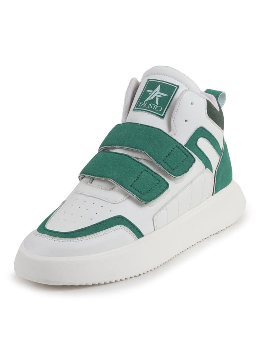 Men Green Colorblocked High Top Velcro Adjustable Classic Sneakers|Memory Cushion Insole|Street Fashion Hi-Top Sneakers