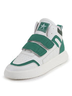Men Green Colorblocked High Top Velcro Adjustable Classic Sneakers|Memory Cushion Insole|Street Fashion Hi-Top Sneakers