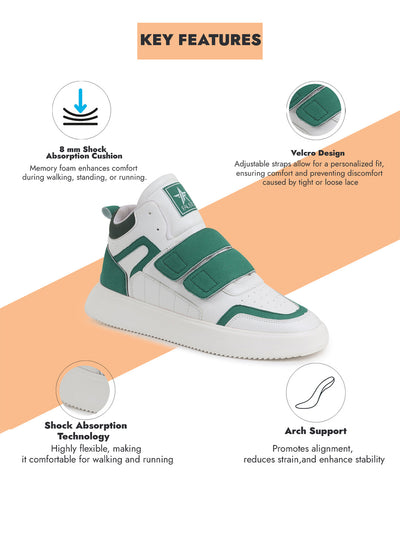 Shop Men Green Colorblocked High Top Velcro Adjustable Classic Sneakers|Memory Cushion Insole|Street Fashion Hi-Top Sneakers Online.