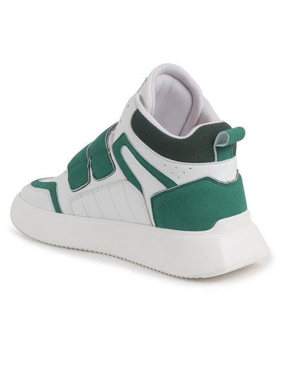 Shop Men Green Colorblocked High Top Velcro Adjustable Classic Sneakers|Memory Cushion Insole|Street Fashion Hi-Top Sneakers Online.