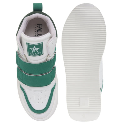 Shop Men Green Colorblocked High Top Velcro Adjustable Classic Sneakers|Memory Cushion Insole|Street Fashion Hi-Top Sneakers Online.